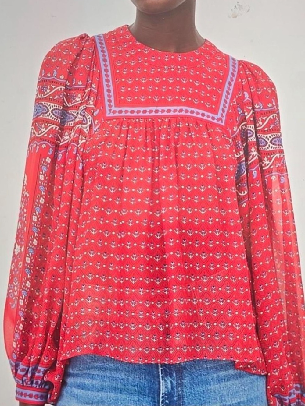 Ulla Johnson Red Chiffon Paisley Blouse